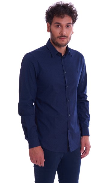 CAMICIA TRUSSARDI JEANS A POIS SLIM FIT BLU