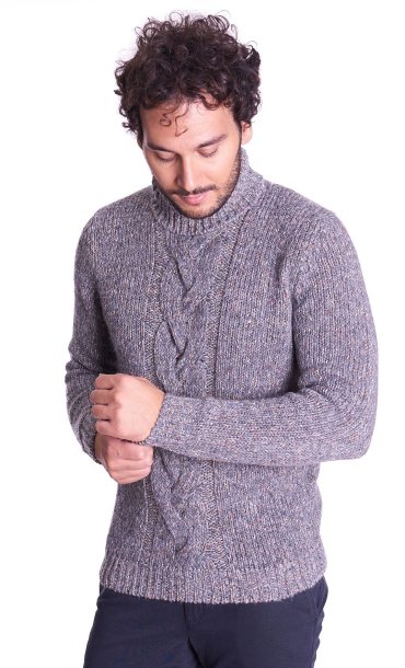 Men's woven turtleneck sweater mud | Made in Italy