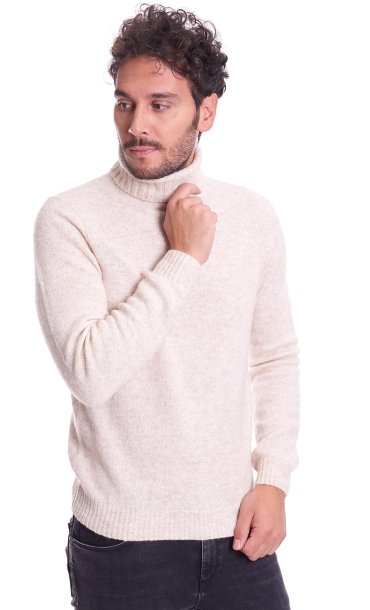 Men's turtleneck melange sweater Heritage wool and alpaca cream