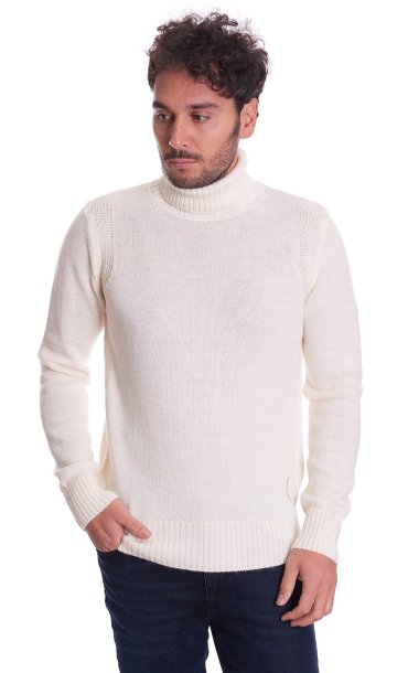 Maglia dolcevita Trussardi jeans uomo in alpaca bianco panna