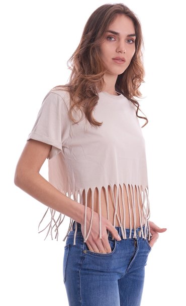 T shirt Dixie da donna con frange rosa