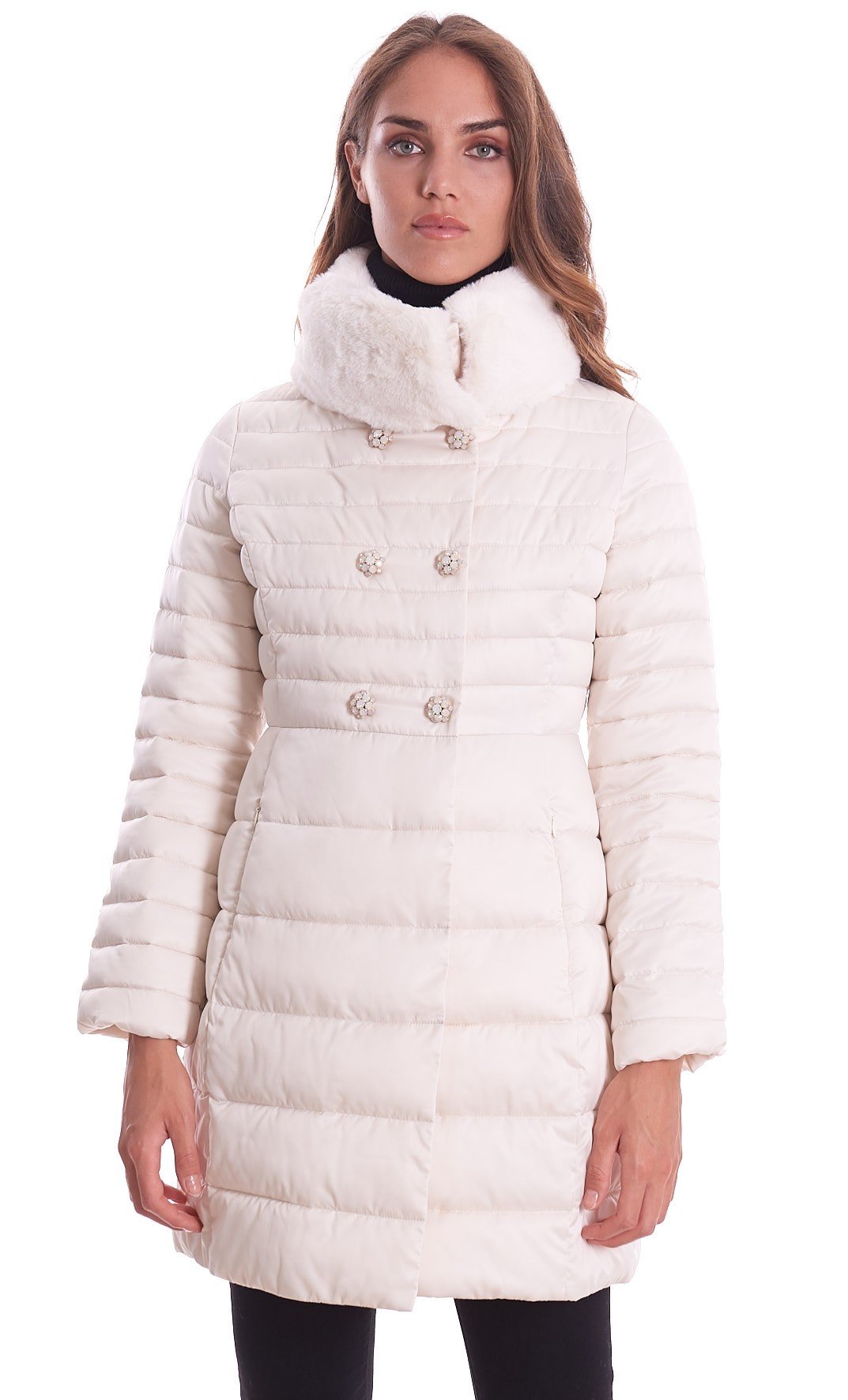 Women's long down jacket Luckylu with ecofur collar CP20NY