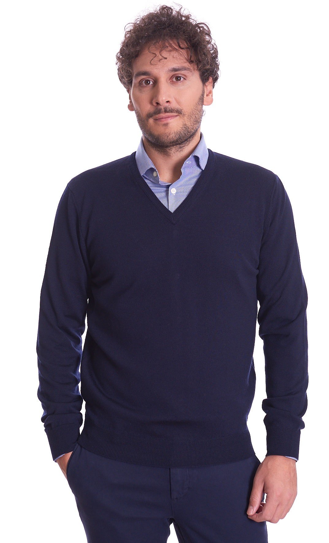 Men s merino extrafine wool v neck sweater Made in Italy