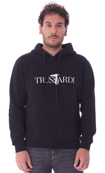 SWEATSHIRT HOODED FLEECE TRUSSARDI WITH LETTERING LOGO