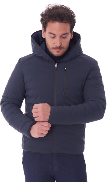 Men s reversible short jacket SAVE THE DUCK with hood blue ERZA