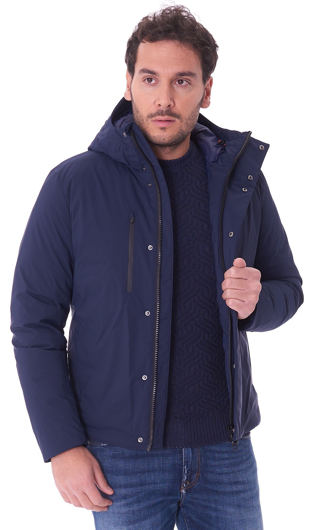 Men s short jacket SAVE THE DUCK with hood blue CESAR