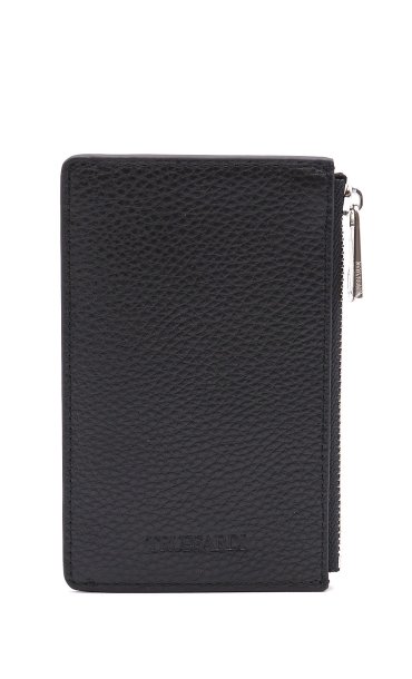 TRUSSARDI HAMMERED LEATHER CARD HOLDER WITH LOGO