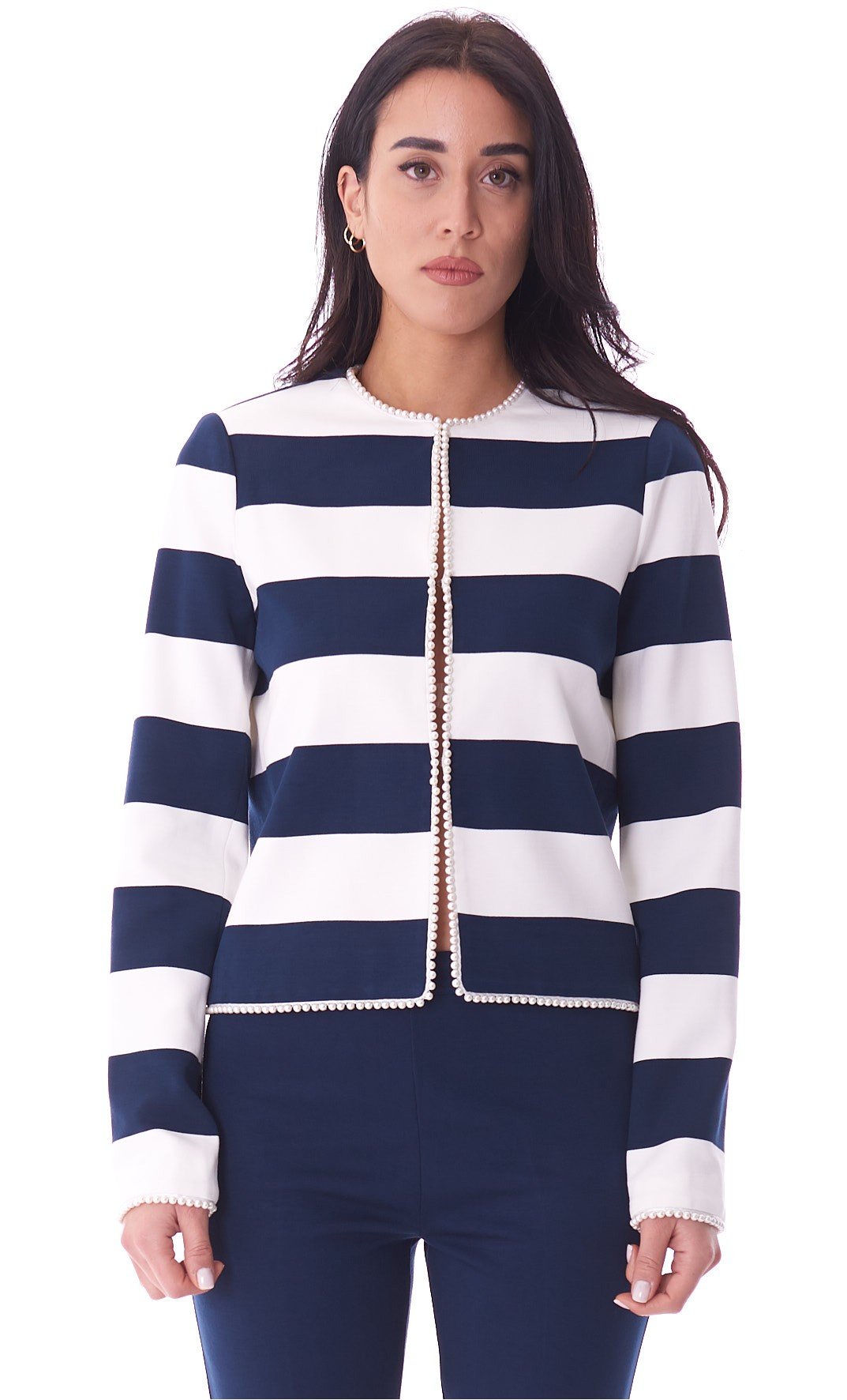 Blue and white online striped jacket women's