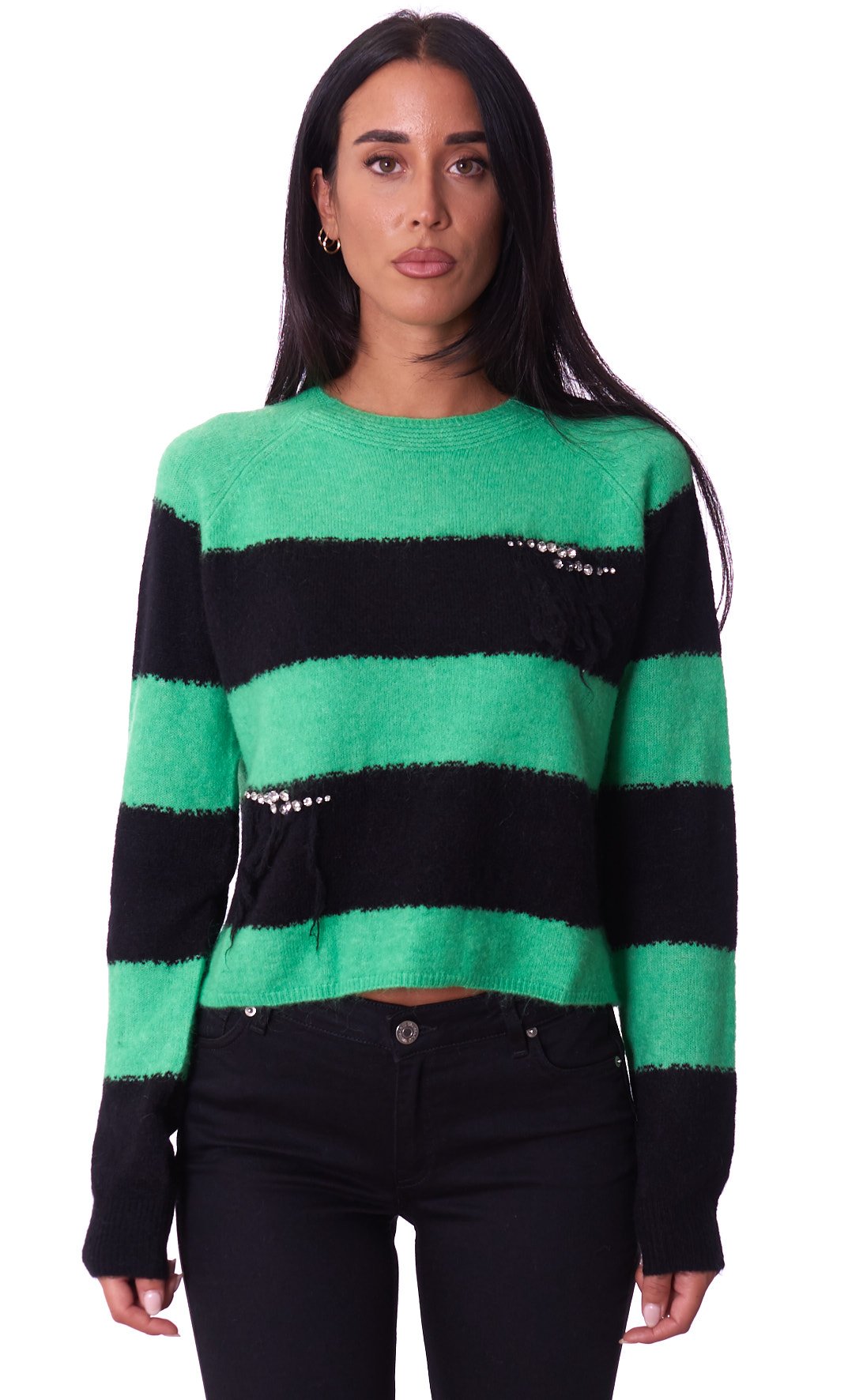 Green black striped sweater clearance