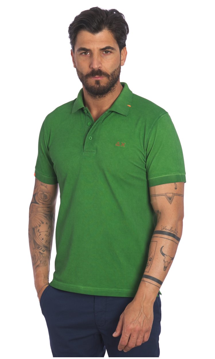 SUN 68 DYED POLO WITH EMBROIDERED LOGO