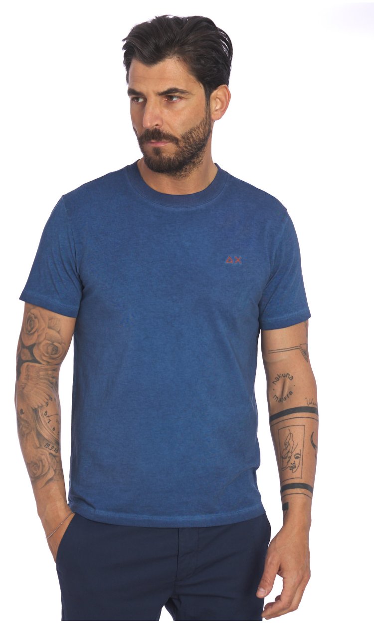 SUN 68 DYED T-SHIRT WITH EMBROIDERED LOGO