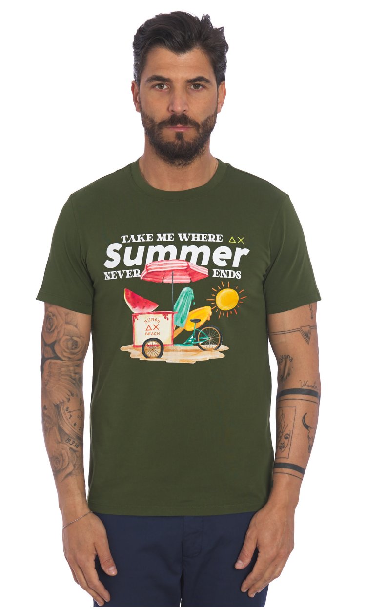SUN 68 T-SHIRT WITH CATCH THE WAVE PRINT