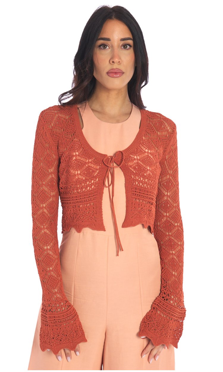 PERFORATED TWINSET KNIT SHRUG