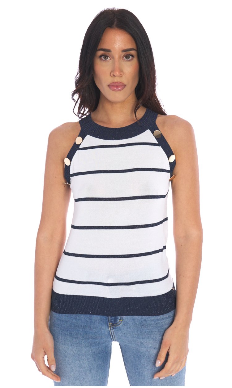 WHITE WISE TOP IN STRIPED KNIT WITH LUREX