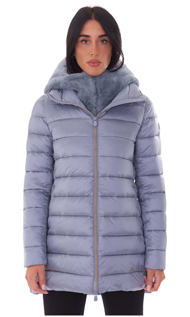 Women's long down jacket Save The Duck with ecofur MATILDA